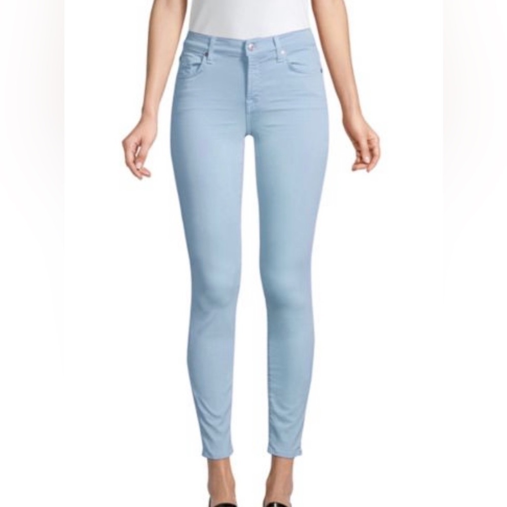 7 For All Mankind The Skinny Ankle Colored Mid-Rise Denim Jeans Cerulean Blue 25